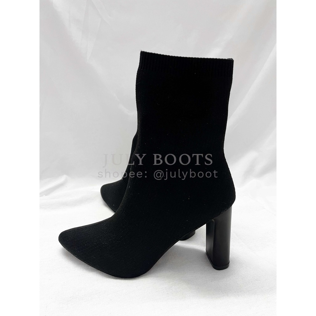 Siêu Ôm Chân - Boots Thun Len Đế Vuông Dẹt Mũi Nhọn Gót 9 Cm