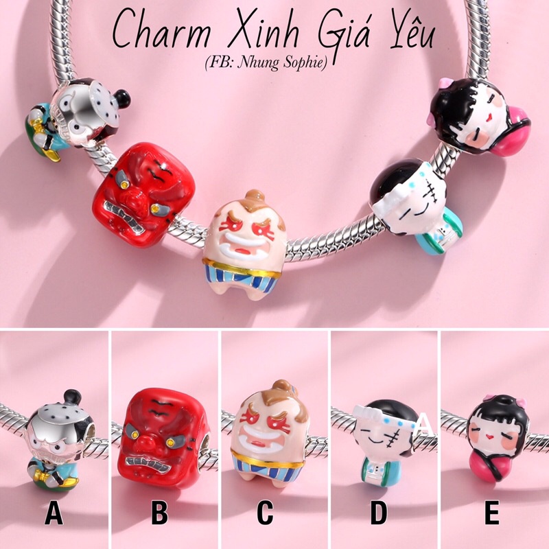 Charm nghệ nhân chế tác bạc 925 tráng men sứ Trung Hoa các nhân vật hoạt hình yêu thích shin bút chì