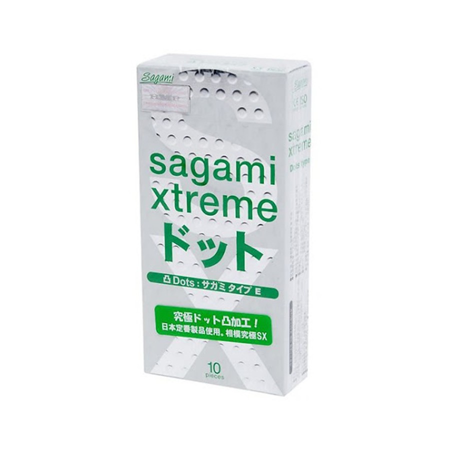 Bao cao su gân gai, màu xanh, không mùi, siêu mỏng Sagami Xtreme White Hộp 10 cái