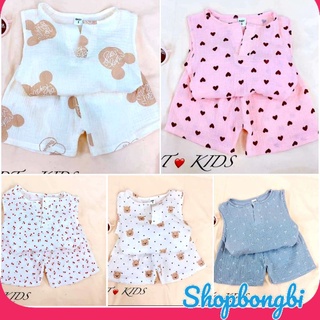 Bộ ba lỗ xô Muslin bé trai bé gái chất mềm mại đẹp mát