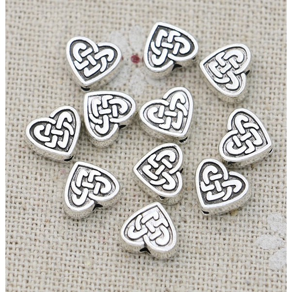 Bộ 30 hạt xâu hình trái tim mạ bạc dùng làm trang sức thủ công