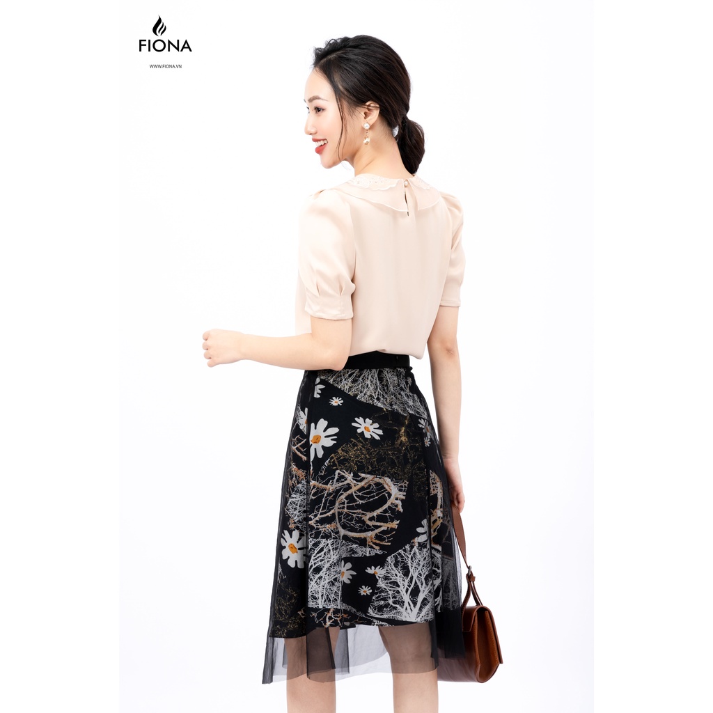 Chân váy xòe họa tiết hoa phối lưới FIONA, chân váy công sở F251473