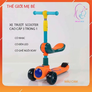 Xe trượt Scooter có nhạc có đèn led 3 trong 1, bánh phát sáng cho bé từ 3 - 8 tuổi, tải trọng lên đến 70kg