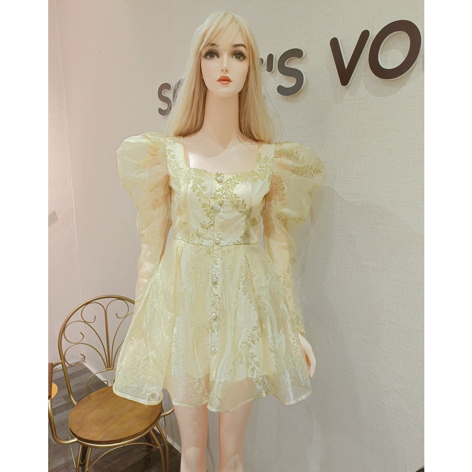 Váy đầm đủ bigsize 40-70kg dáng xòe tay dài bồng hoa cổ vuông đi tiệc đi chơi đẹp hotgirl giá rẻ