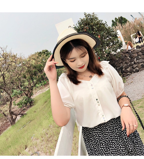 Áo sơ mi kiểu cổ tim big size tay phồng size đại 65-100kg