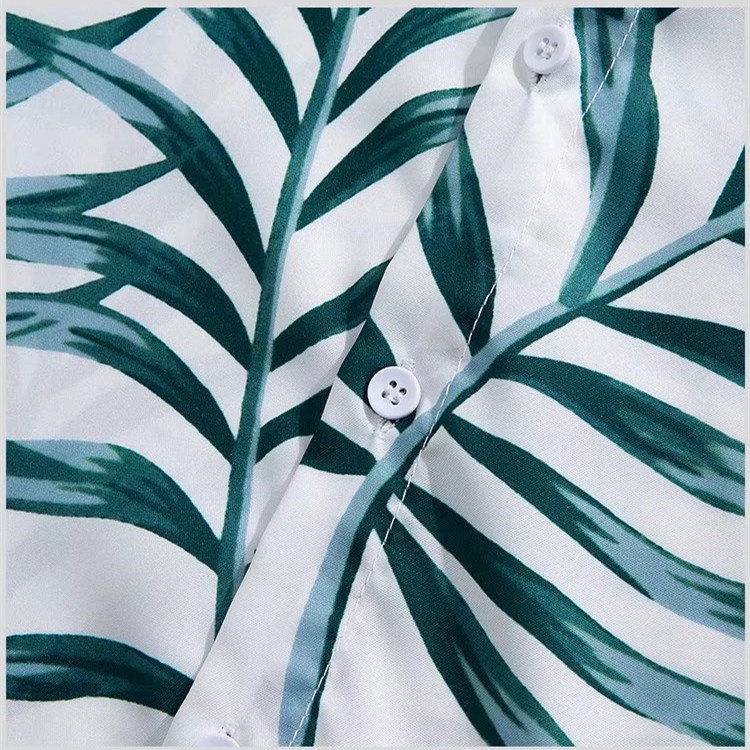 Áo Sơ Mi Ngắn Tay In Họa Tiết Lá Cây + Quần short Dáng Rộng Thoáng Khí Thời Trang Mùa Hè Phong Cách Hàn Quốc Cho Nam