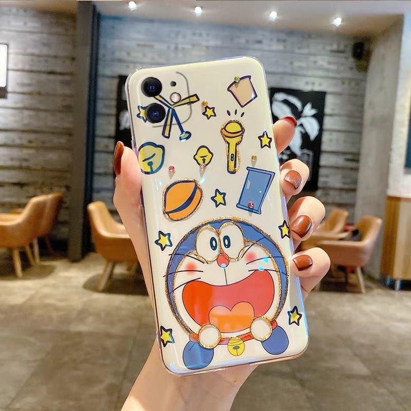 Cartoon Doraemon blue light water drill mobile phone case iPhone 7/7p/8/8p/x/xs/xsmax/xr/11/12/mini/pro/promax