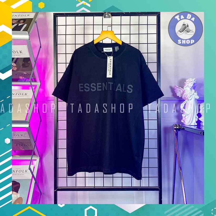 Áo Phông đen wash oversize Nam Nữ ESSENTIALS ảnh thật