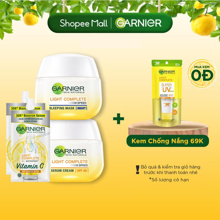 [Mã FMCGMALL -8% đơn 250K] Bộ đôi tinh chất và kem dưỡng làm sáng da Garnier Light Complete Vitamin C Serum Cream