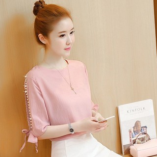 Hàng Nhập : ÁO VOAN TAY XẺ CỘT NƠ MODEL, ĐÍNH HẠT KẾT KHUY – AK 086