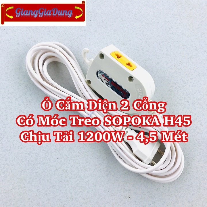 Ổ Cắm Điện 2 Cửa Có Móc Treo SOPOKA H45 Chịu Tải 1200W - Dài 4.5 Mét