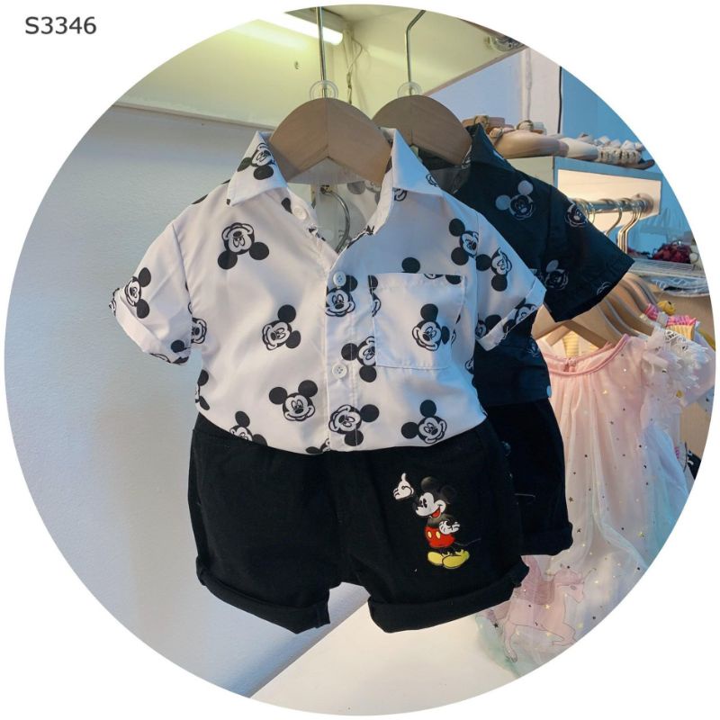 🔥MỚI🔥Set sơ mi quần kaki Micky size đại cho bé từ 16-25kg