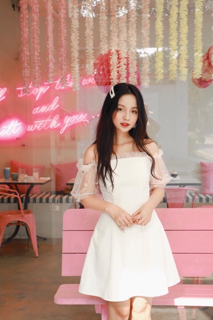 Đầm Trễ Vai Tay Lưới Ngọc xb