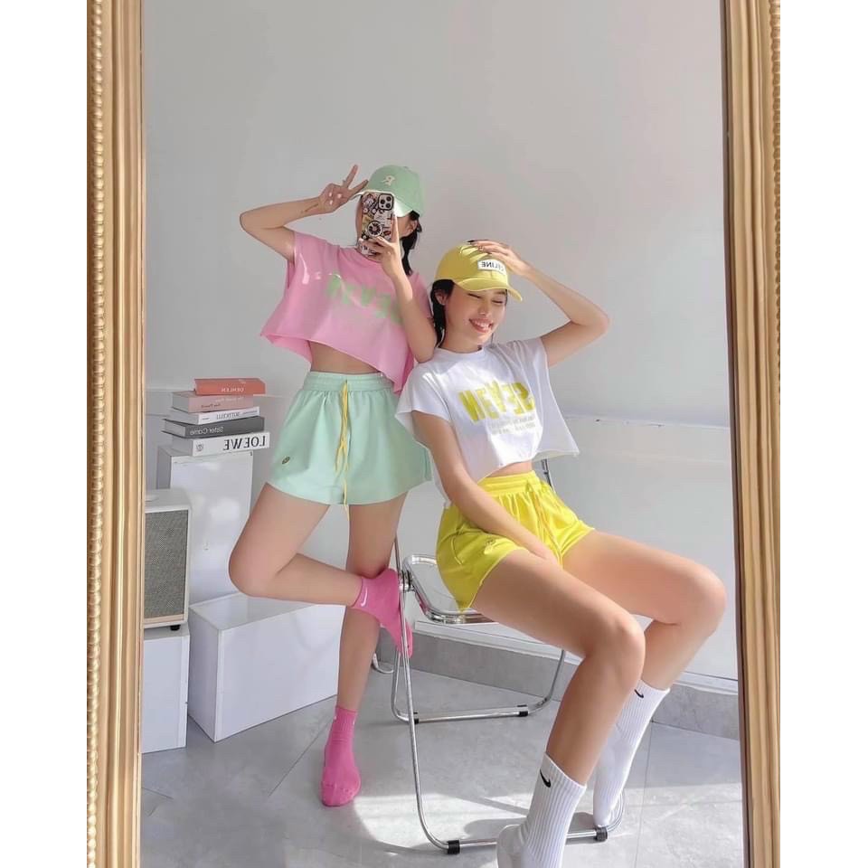 Set bộ đùi tank top croptop mặt cười áo in chữ kiểu năng động UT42