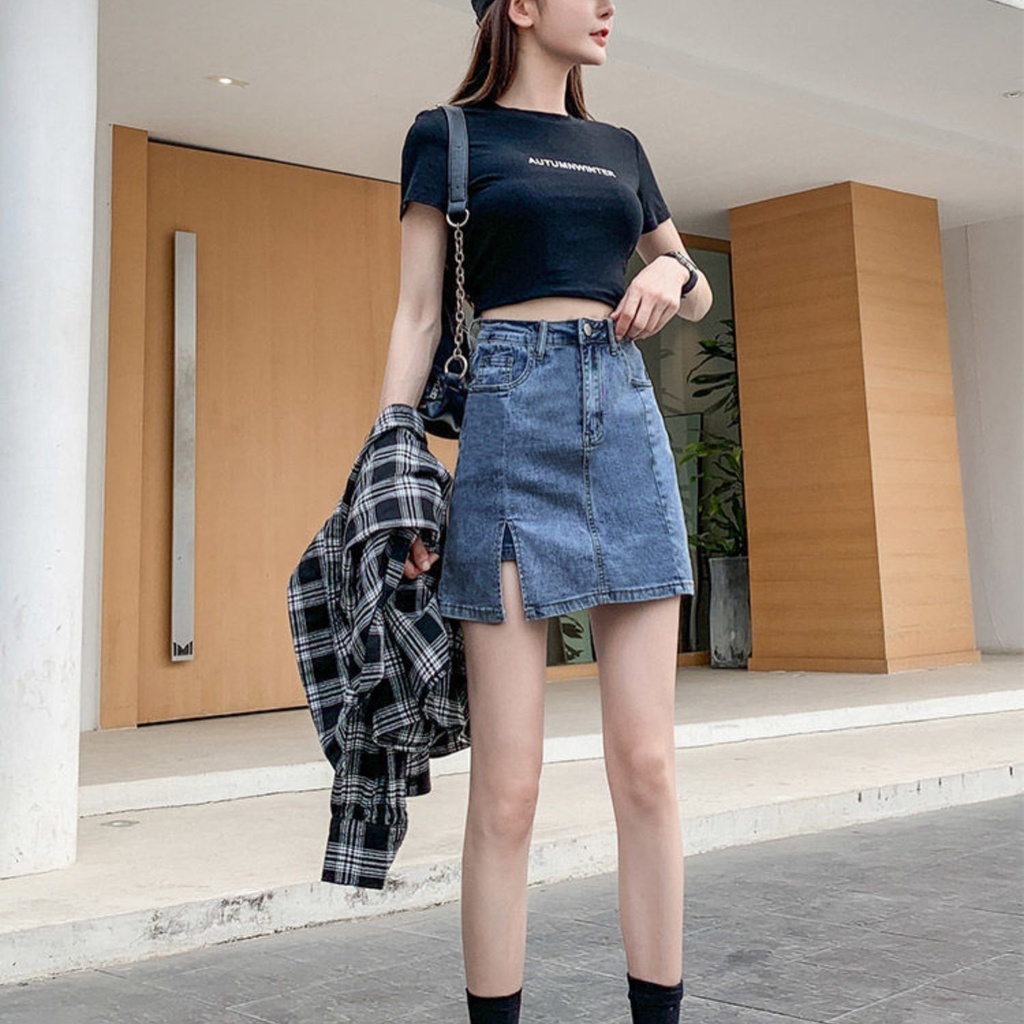 Chân Váy Jeans Lưng Cao Thời Trang Hàn Quốc