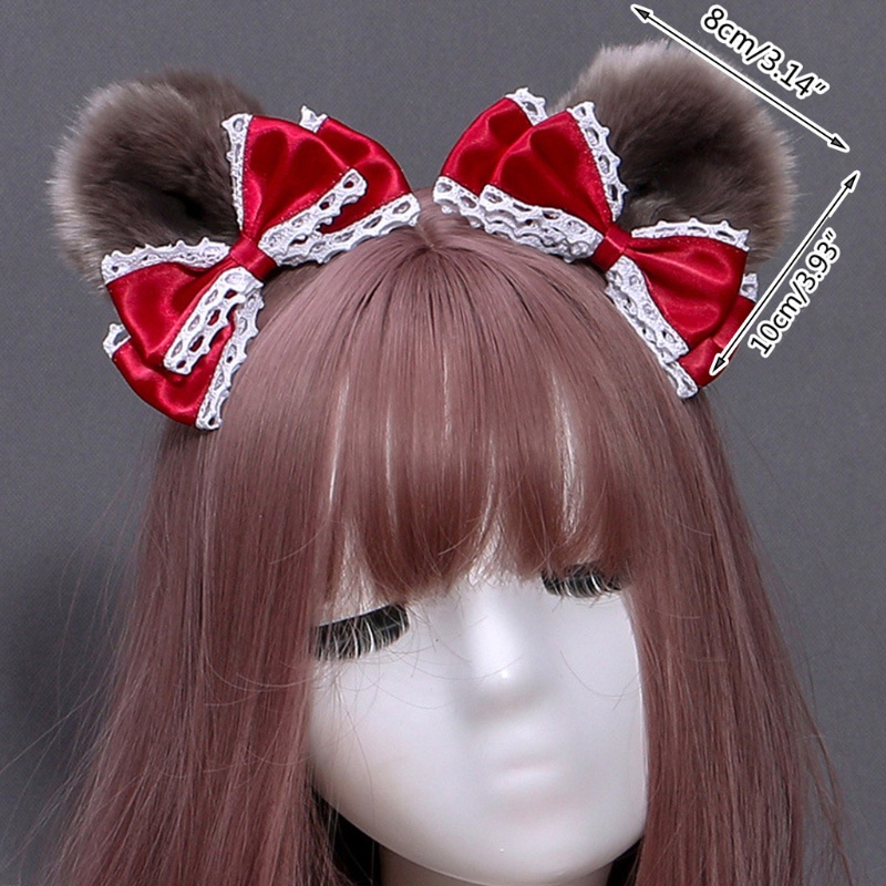 1 Cặp Kẹp Tóc Tai Gấu Bằng Satin Phối Lông Dễ Thương