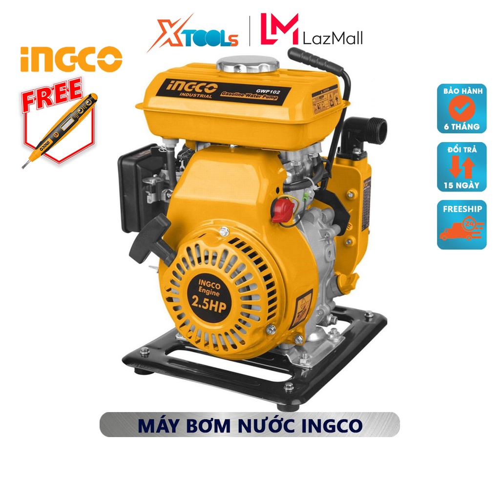 Máy bơm nước dùng xăng INGCO GWP102 | máy bơm nước Chiều cao bơm 16m, Lưu lượng bơm 100L/min, dung tích xilanh 105cc tăn