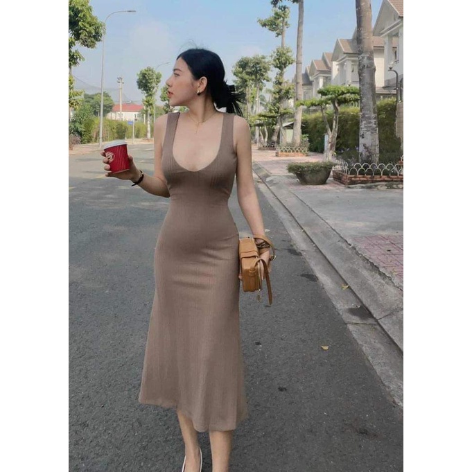 Đầm ôm body hai dây bản to chất thun gân mềm độ co giãn tốt, váy body hai dây nữ thun nhiều màu MIDORI247