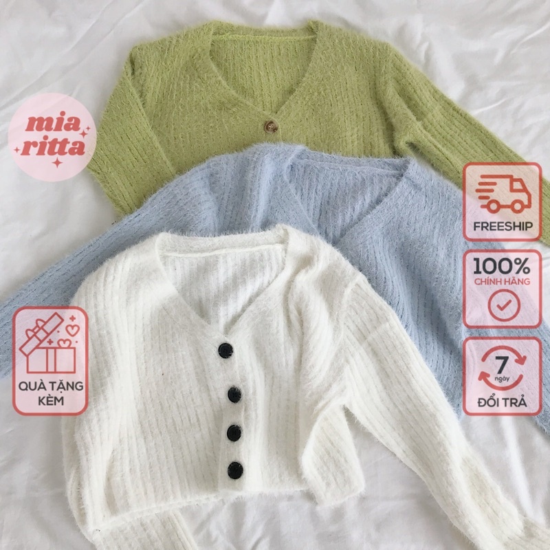 Áo crop top len cardigan lông mịn khuy trước Fluffy Crop Cardigan Mia Ritta A1817