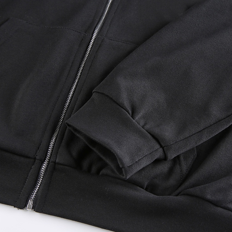 Áo khoác đen dài tay phối khoá kéo đính đá SASSYME Y2K