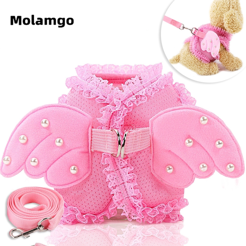 MOLAMGO  Bộ đai yếm công chúa gắn cánh thiên thần đính ngọc trai thoáng khí kèm dây kéo đáng yêu dành cho cún cưng