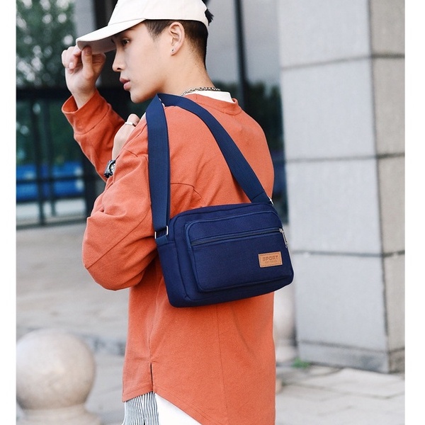 Túi Xách Đeo Chéo Mini Nam Nữ Vải Canvas Đựng Đồ Dáng Thể Thao Tập Gym Đi Chơi Làm Học