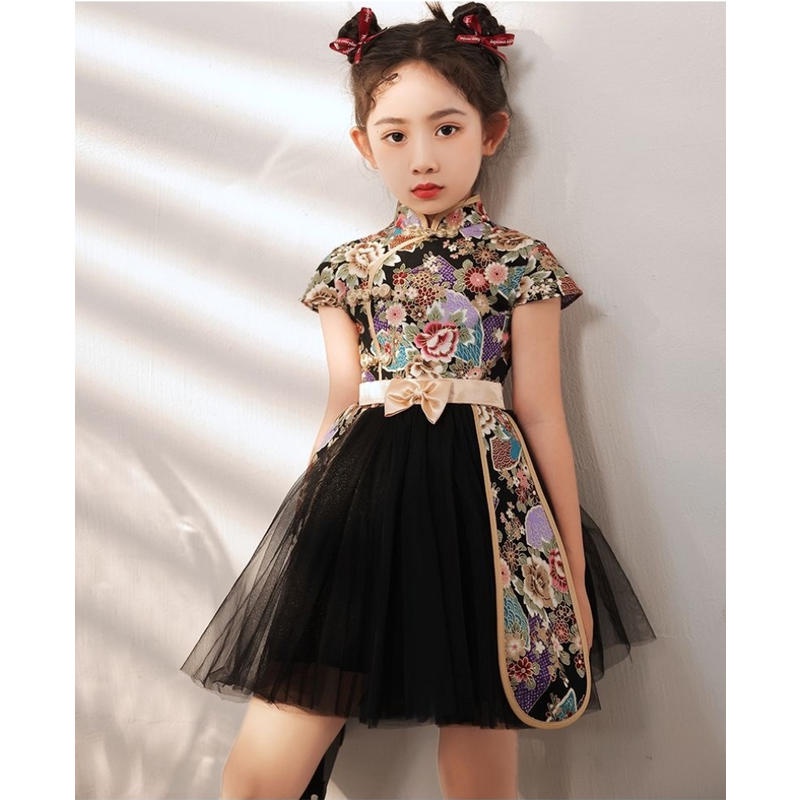 Đầm Sườn Xám Cổ Đứng Phong Cách Trung Hoa Thời Trang Mùa Hè Cho Bé Gái