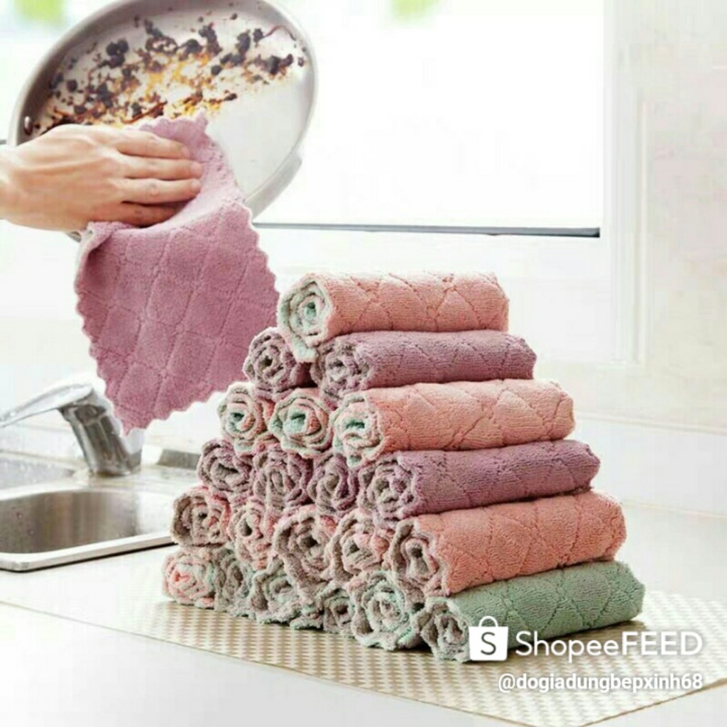 Khăn lau nhà bếp đa năng chất mềm siêu thấm hút viền zic zắc chất liệu vải mềm mại không làm tổn hại da tay khi sử dụng