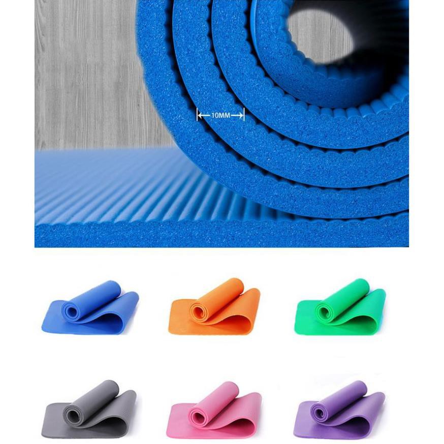 Thảm tập Yoga, Gym, Fitness Cao Cấp có vân sọc dày 10mm TPE Hàn Quốc(Tặng Kèm Túi Đựng Và Dây Buộc Thảm Sang Trọng)