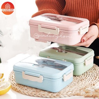⚡[XẢ HÀNG BÁN LỖ] Hộp cơm giữ nhiệt lúa mạch 3 ngăn kèm đũa thìa inox loại 1