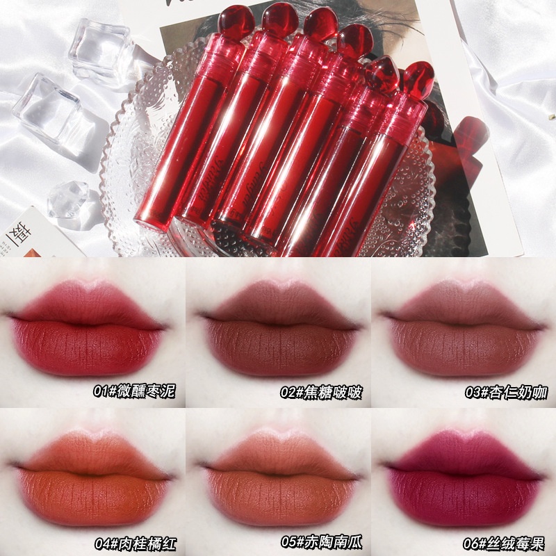 PEINIFEN Ruby Lip Glaze Velvet Lip Mud Long-lasting Water Resistant And Moisturizing Gem Makeup