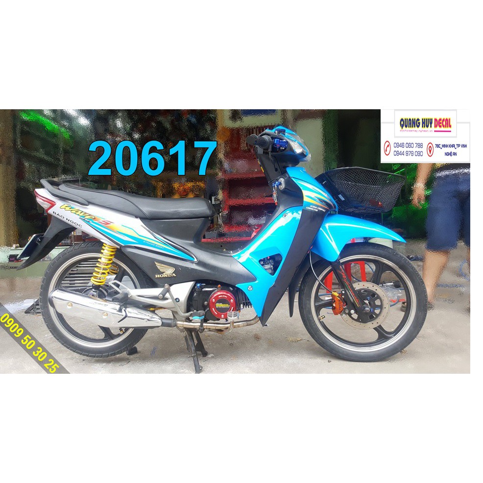 Tem trùm wave xanh trắng đen alpha 100, độ phủ bộ team decal cho xe máy rẻ đẹp (dán đời 2006-2016)