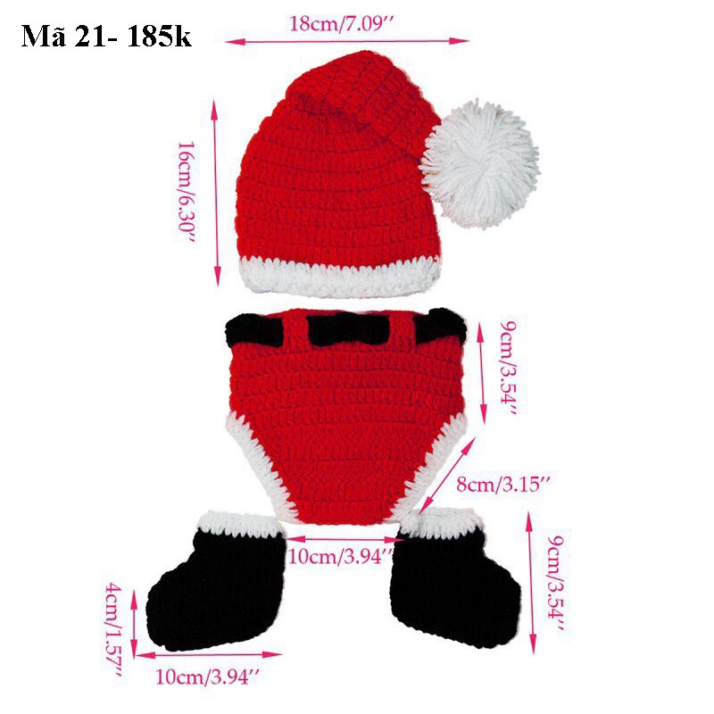 Set 3 Món Đồ Ông Già Noel Dễ Thương Chụp Ảnh Cho Bé Sơ Sinh