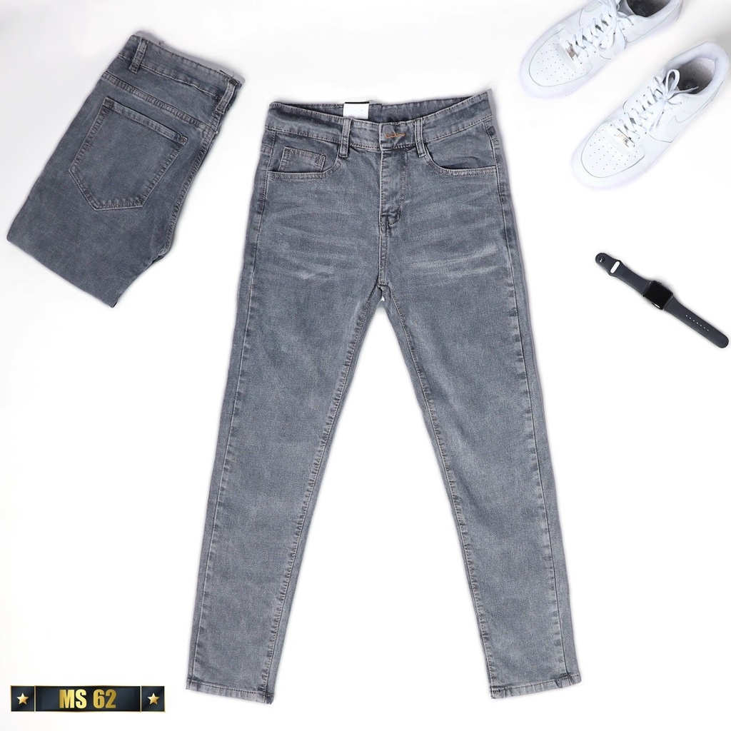 Quần rin nam màu xám trơn, quần bò OBOKFASHION ống suông phong cách hàn quốc co giãn cao cấp QDN062