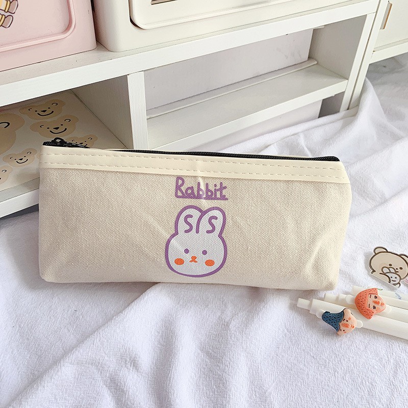 Túi đựng bút bằng vải canvas cỡ lớn thiết kế dễ thương cho nữ