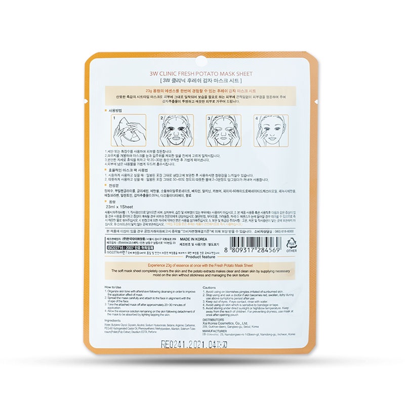 Mặt nạ dưỡng trắng da chiết xuất khoai tây 3W Clinic Fresh Potato Mask Sheet 23ml