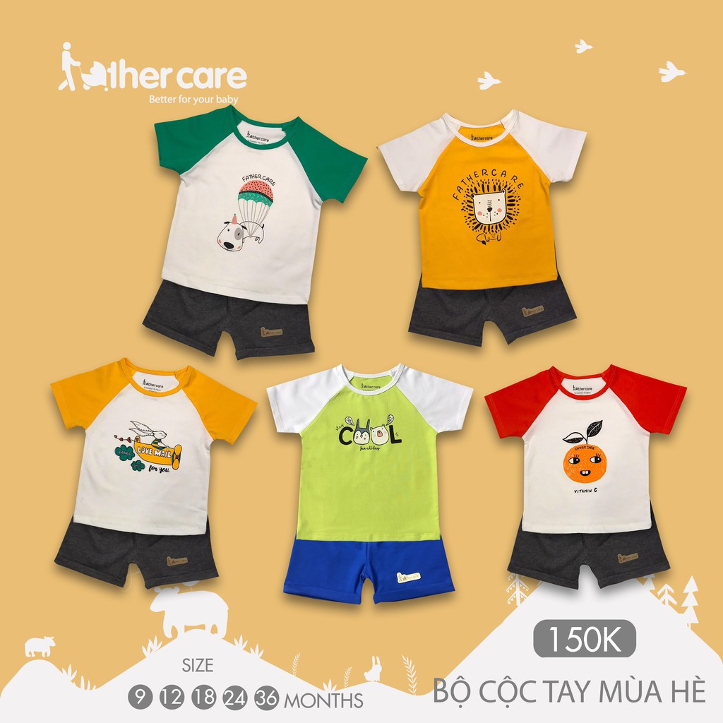 Bộ Quần Áo trẻ em Raglan Thời Trang FatherCare Cộc Tay Cotton - In Hình