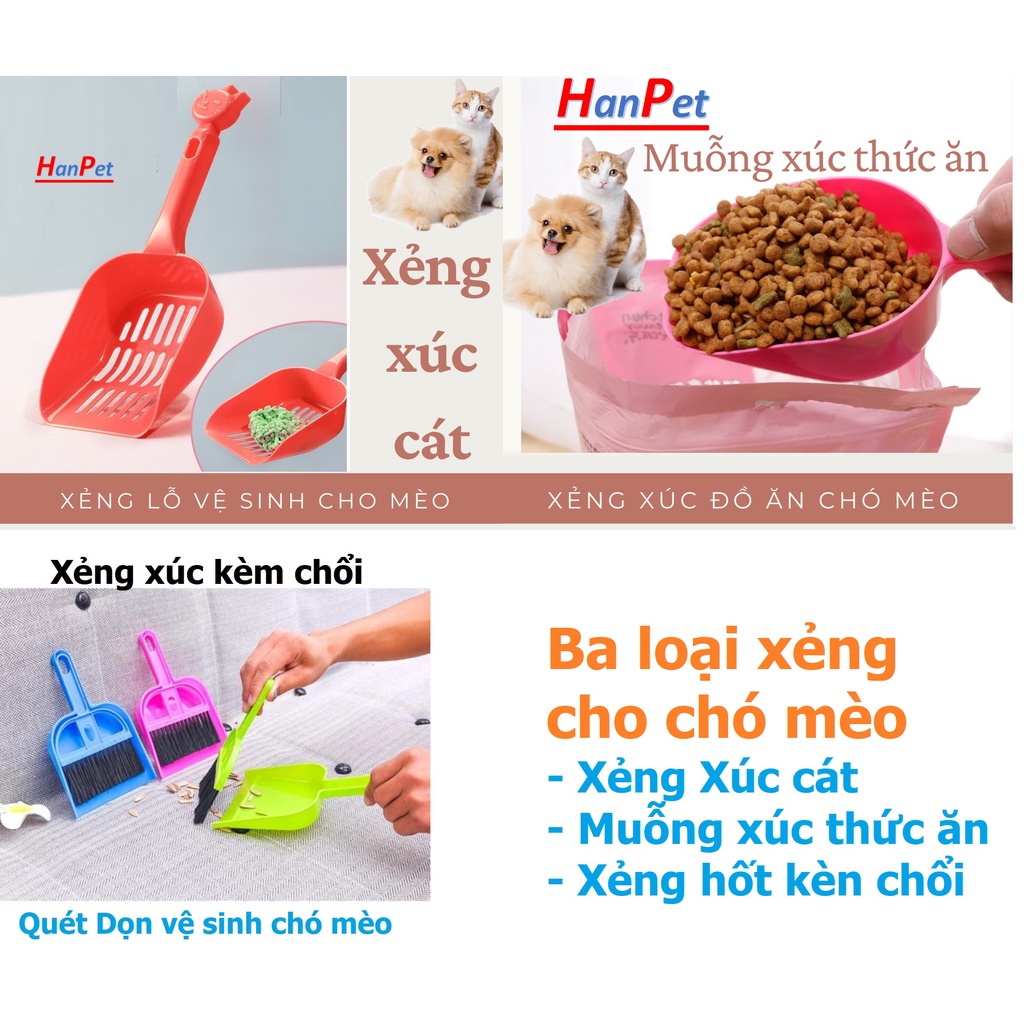 (3 loại) xẻng xúc cát mèo muỗng xúc thức ăn chó xẻng hốt kèm chổi