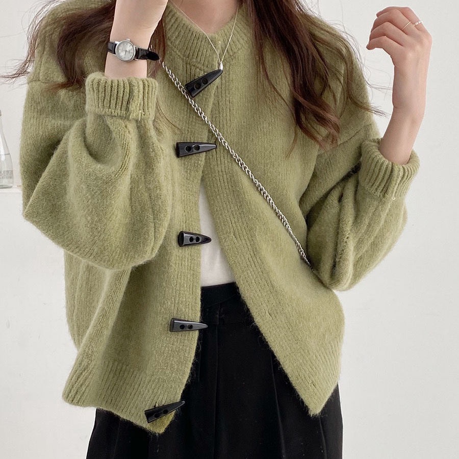 Áo khoác cardigan dệt kim phối nút sừng thời trang Hàn Quốc