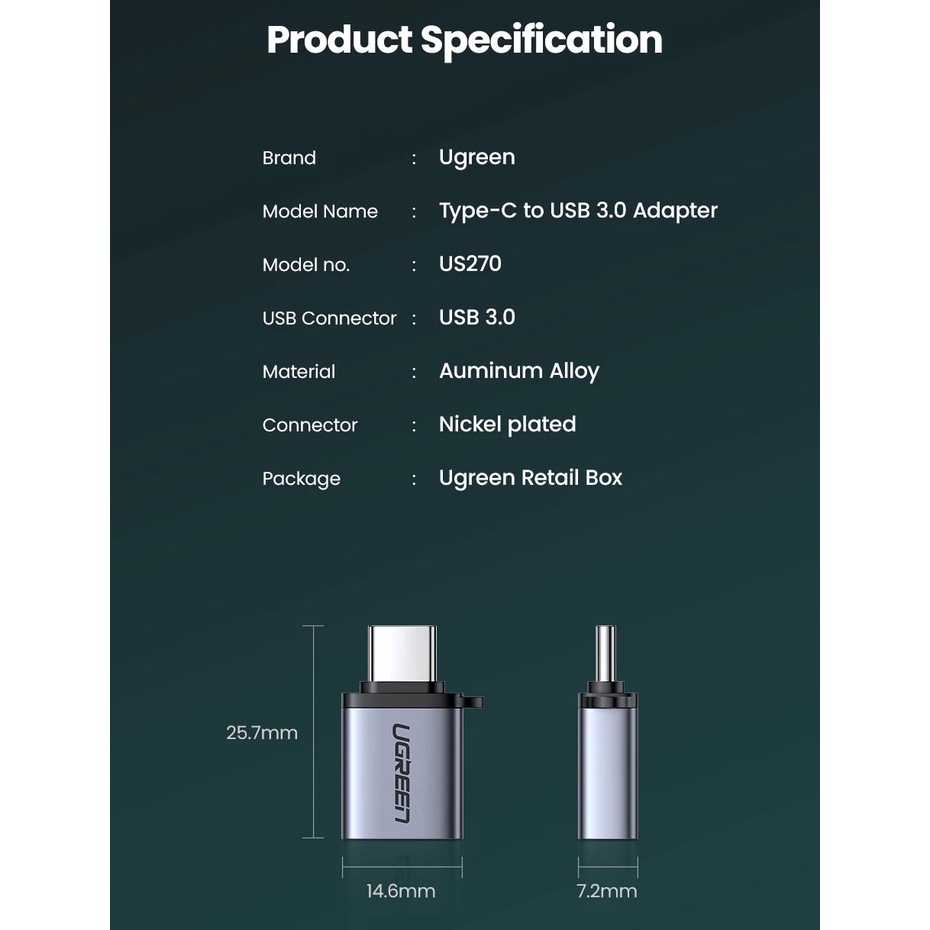 Đầu Chuyển USB Type C Sang USB 3.0 OTG UGreen US270 Chính Hãng