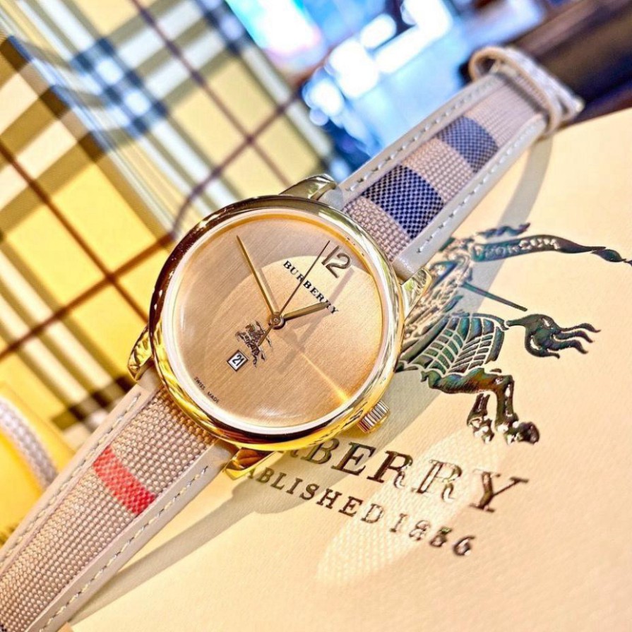 Đồng hồ Burberry nữ dây da cao cáp, kẻ caro tính tế, sang trọng   - Bảo hành 12 tháng