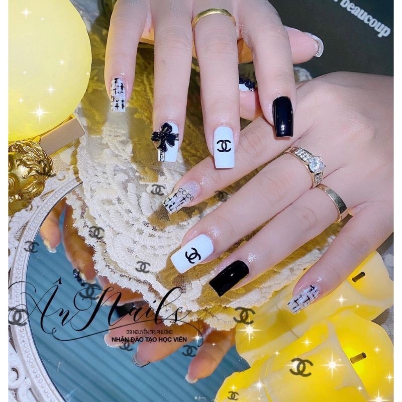 Sét Charm Nơ Gắn Móng Nail Màu Đen,trắng,phụ Kiện Gắn Móng