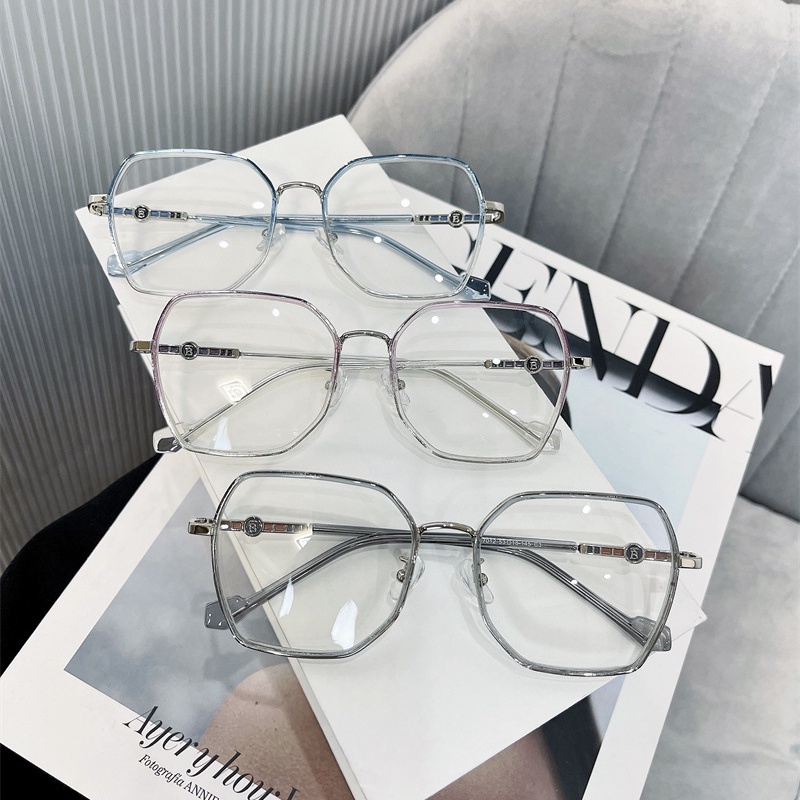 Mắt Kính Gọng Vuông Kim Loại Chống Ánh Sáng Xanh TR90 Thời Trang Hàn Quốc