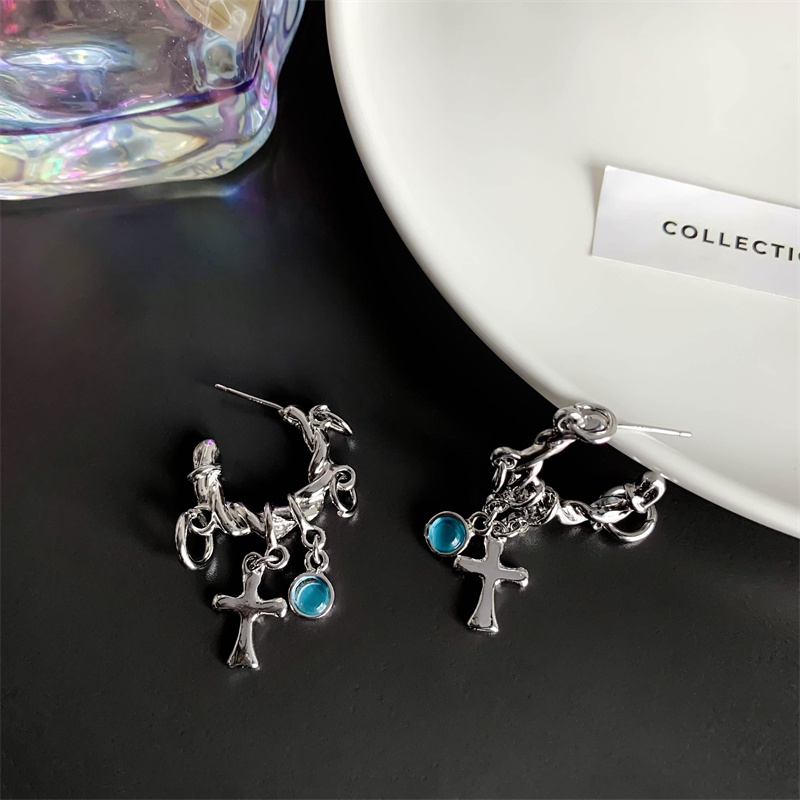 Khuyên Tai Kim Loại Hình Thánh Giá Phong Cách Hip Hop Cổ Điển