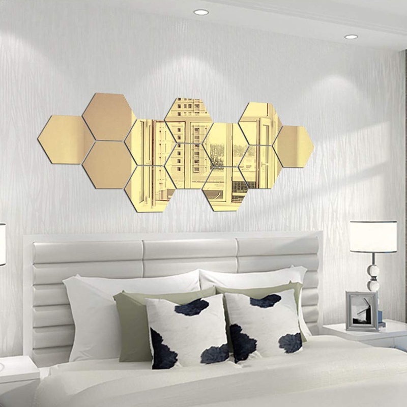 Set 36 Miếng Dán Tường Tráng Gương Hình Lục Giác Chất Liệu Nhựa Acrylic Tráng Gương DIY Trang Trí Nhà Cửa