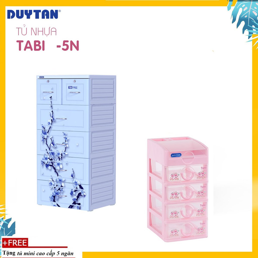 Tủ Nhựa Duy Tân Tabi 5 Tầng 6 Ngăn Xanh Dương Nhánh Hoa 2020- tặng kèm 1 tủ mini 5 ngăn