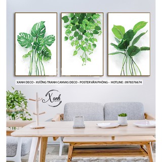 Bộ tranh canvas hoa lá vẽ màu nước trang trí showroom quán
