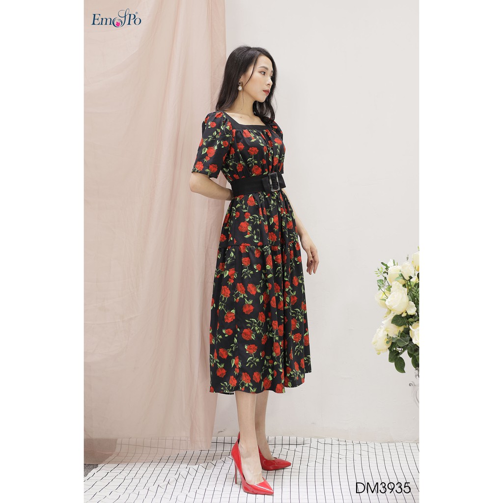 Đầm xòe, cổ vuông đai eo rời Emspo DM3935