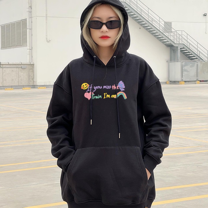 Áo thu đông Hoodie 2 màu đen trắng [N377]