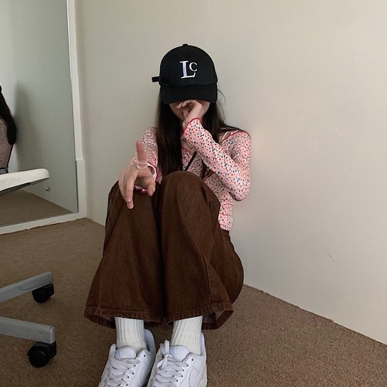 Quần jeans dài IHKKE ống rộng thời trang cổ điển dành cho nữ